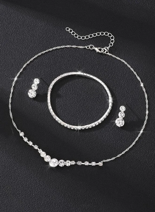 Take Two Pack of 3 - Silver Embellished Necklace with Bracelet and Earrings